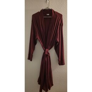Lands' End Rib Knit Cardigan Robe Women's Plus 2X Burgundy Cozy Lounge Tie Waist